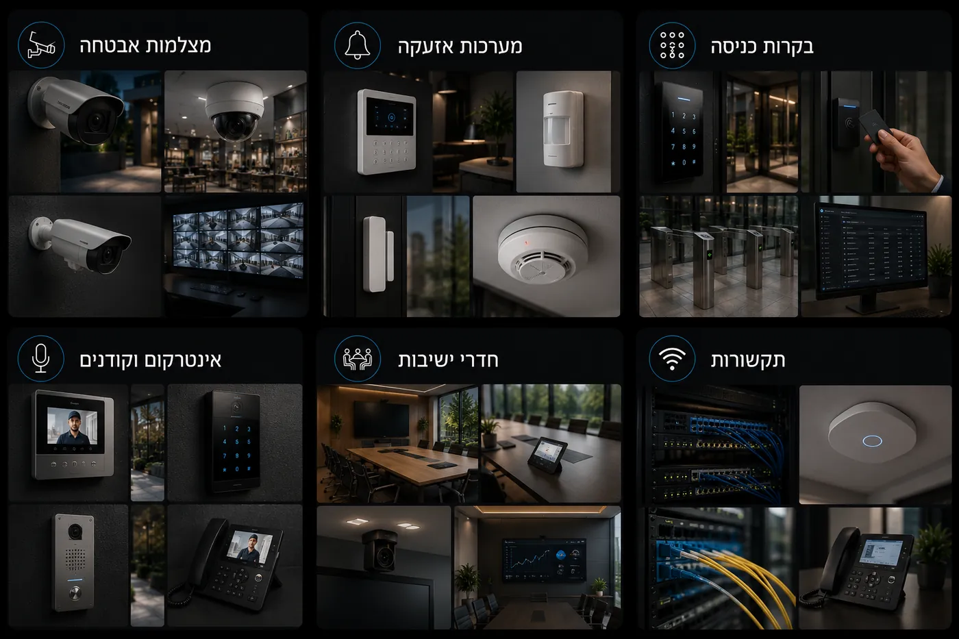 התקנות מהשטח — מצלמות, אזעקה, בקרת כניסה, אינטרקום, חדרי ישיבות ותקשורת